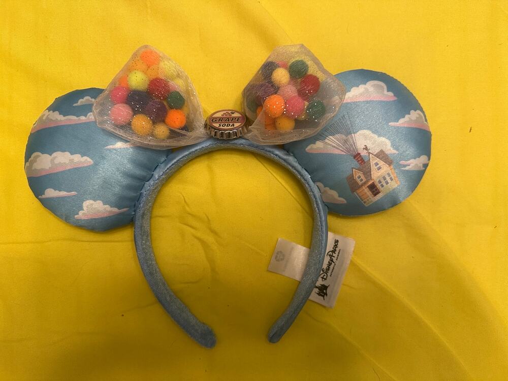 Disney Parks UP Pom Pom Balloons Gossamer Bow Carl n Ellie House Ears Headband